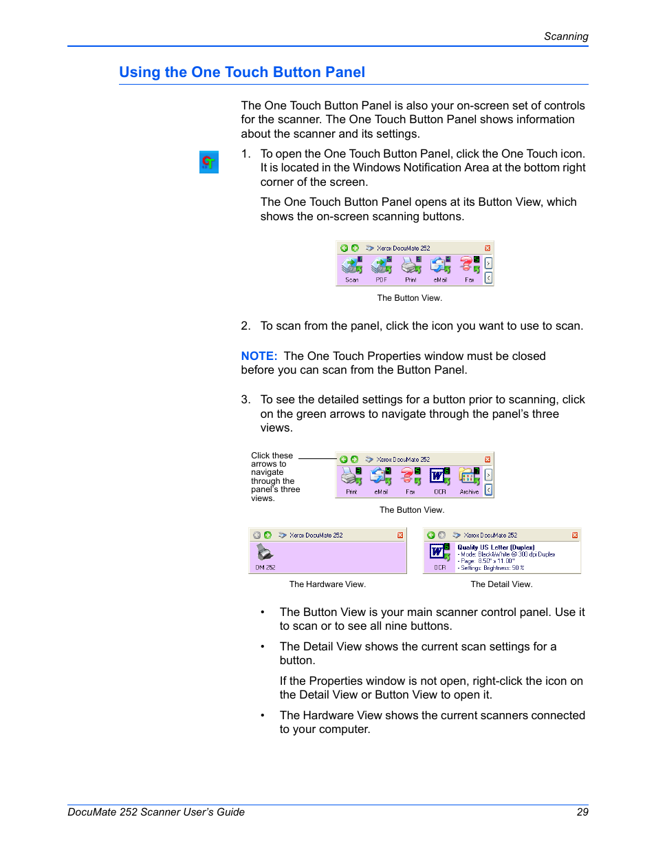 Using the one touch button panel | Xerox DOCUMATE 252 User Manual | Page 34 / 133