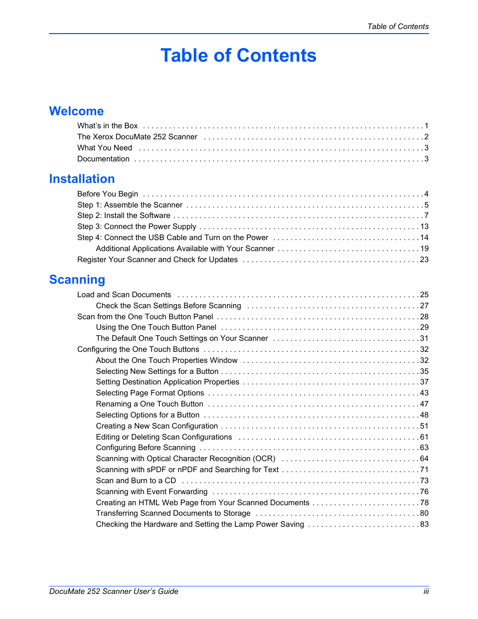 Xerox DOCUMATE 252 User Manual | Page 4 / 133