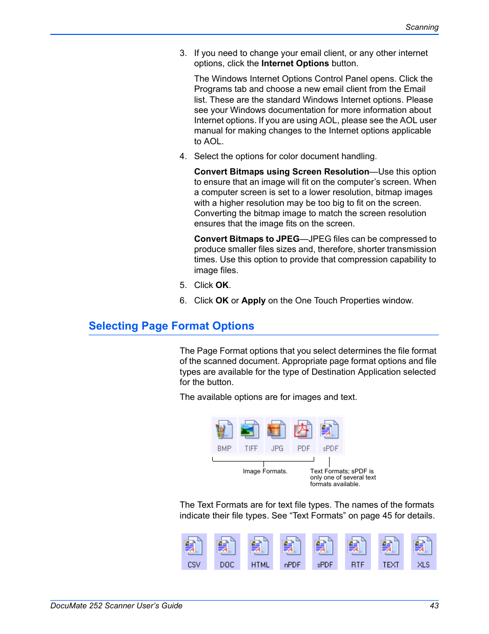 Selecting page format options | Xerox DOCUMATE 252 User Manual | Page 48 / 133