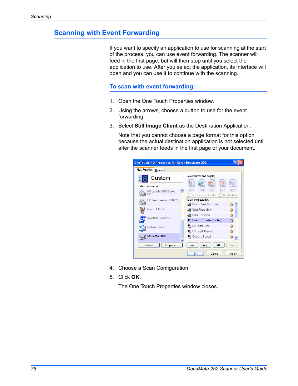 Scanning with event forwarding | Xerox DOCUMATE 252 User Manual | Page 81 / 133