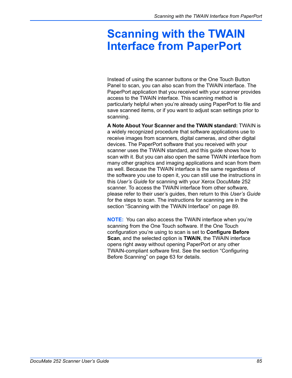 Scanning with the twain interface from paperport | Xerox DOCUMATE 252 User Manual | Page 90 / 133