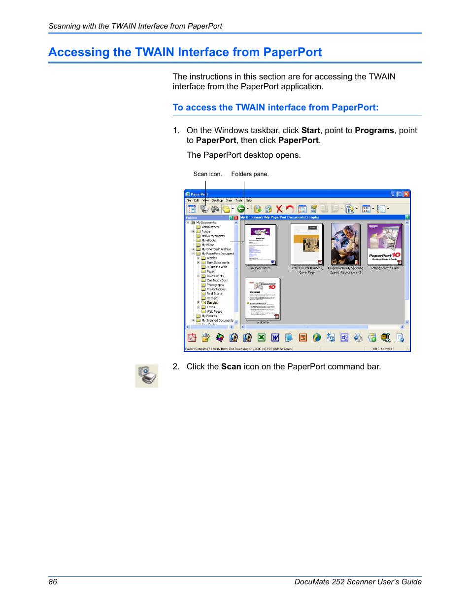 Accessing the twain interface from paperport | Xerox DOCUMATE 252 User Manual | Page 91 / 133