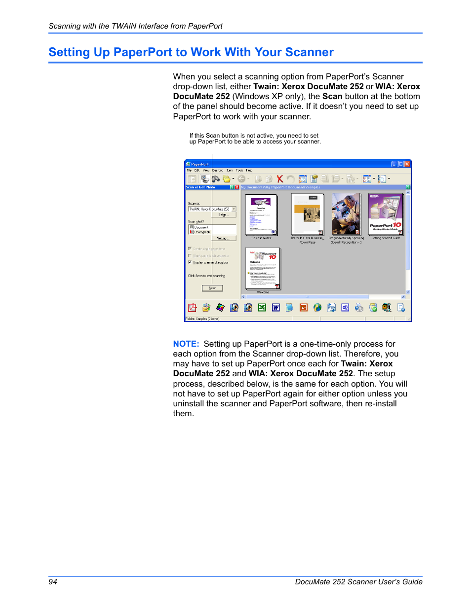 Setting up paperport to work with your scanner | Xerox DOCUMATE 252 User Manual | Page 99 / 133