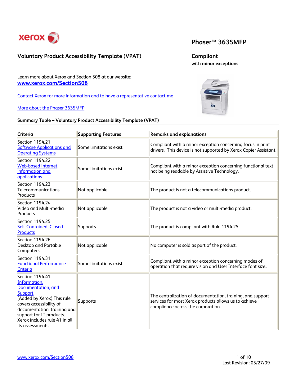 Xerox Phaser 3635MFP User Manual | 10 pages
