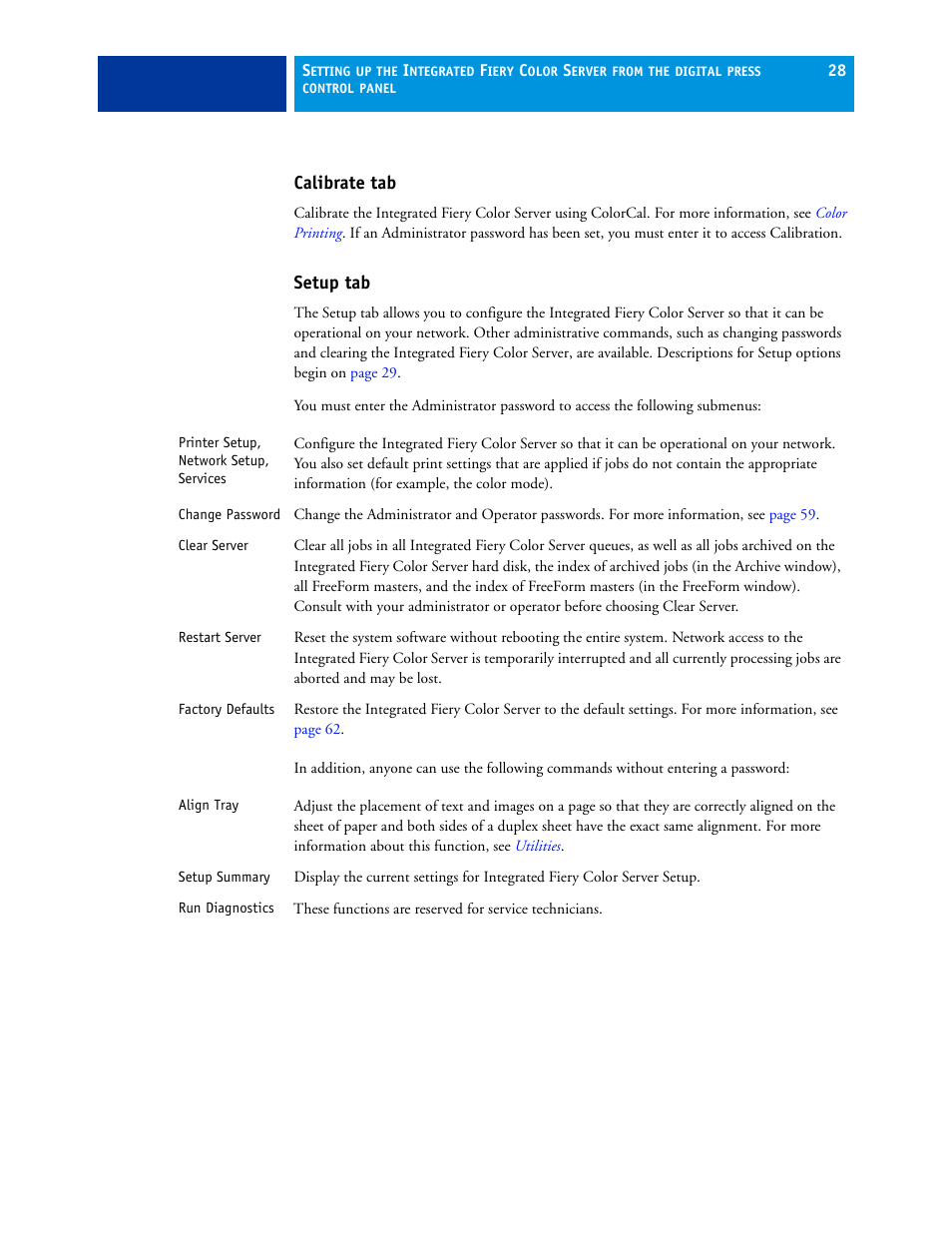 Calibrate tab, Setup tab | Xerox 700 User Manual | Page 28 / 80