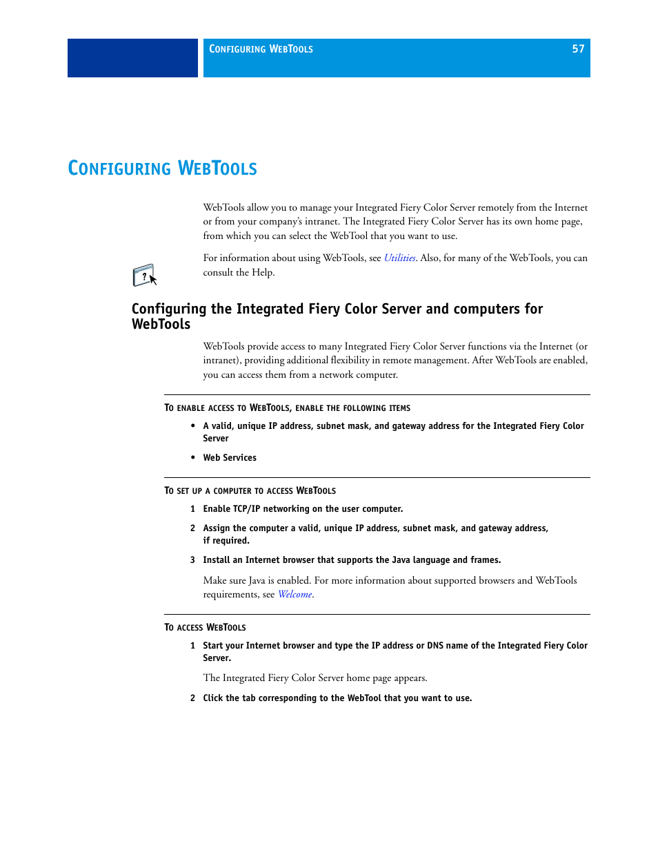 Configuring webtools, Onfiguring, Ools | Ools, see | Xerox 700 User Manual | Page 57 / 80