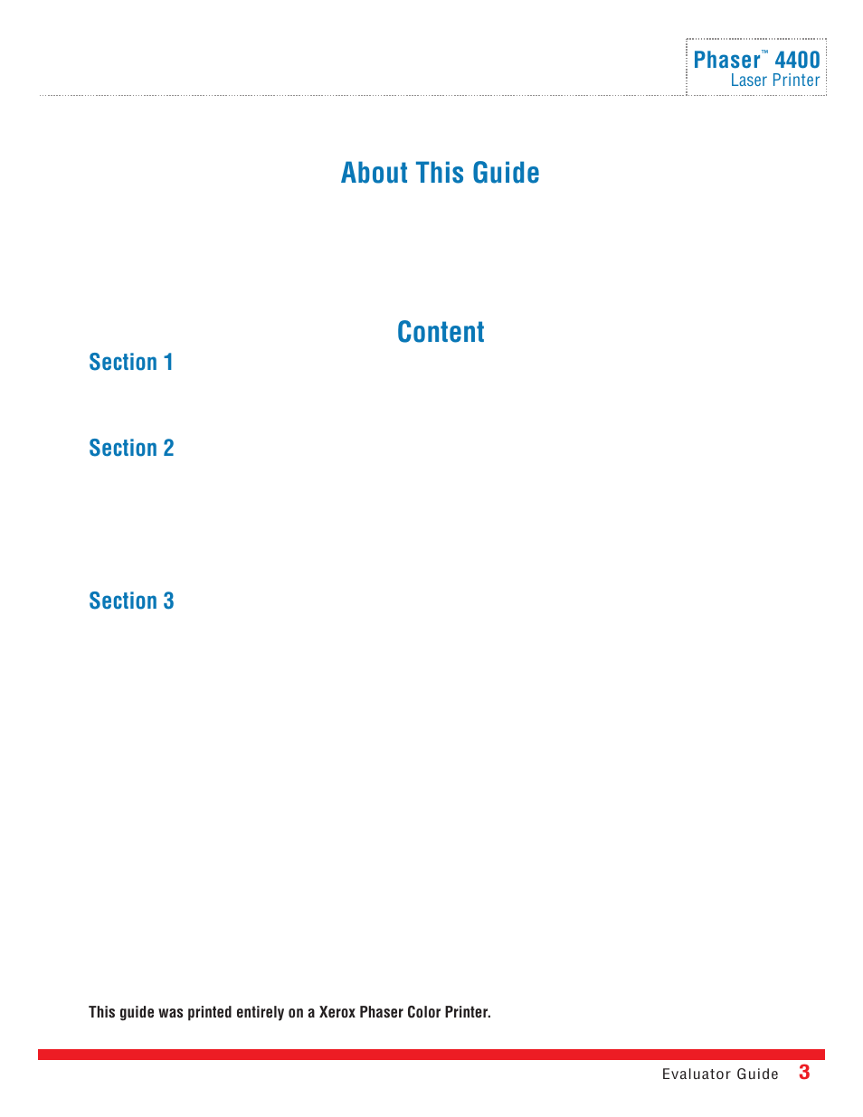 About this guide, Content, Phaser | Xerox 4400 User Manual | Page 3 / 16