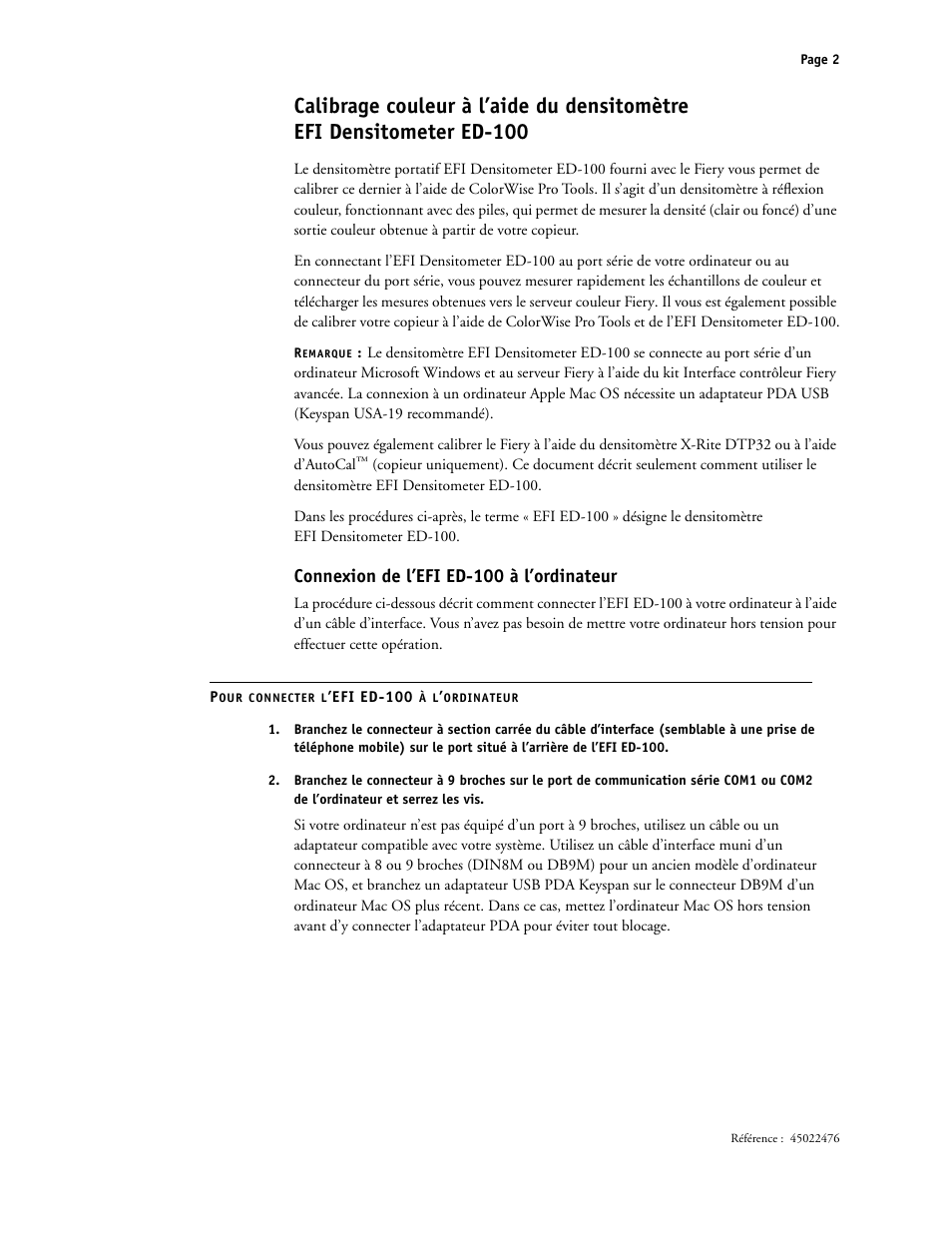 Connexion de l’efied-100 à l’ordinateur, Connexion de l’efi ed-100 à l’ordinateur | Xerox X12 User Manual | Page 12 / 70