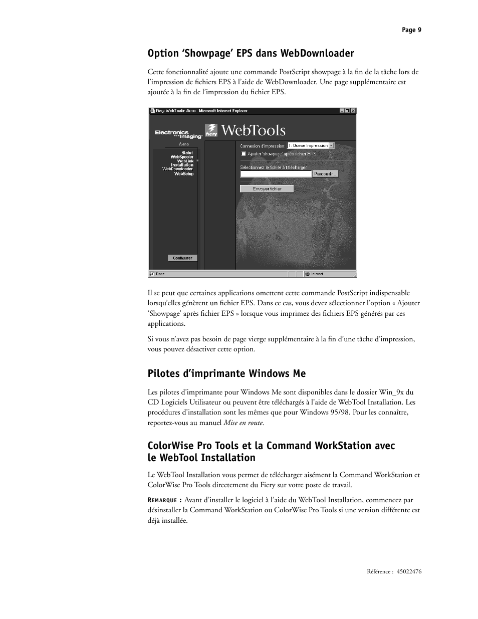 Pilotes d’imprimante windowsme, Option ‘showpage’ eps dans webdownloader, Pilotes d’imprimante windows me | Xerox X12 User Manual | Page 19 / 70