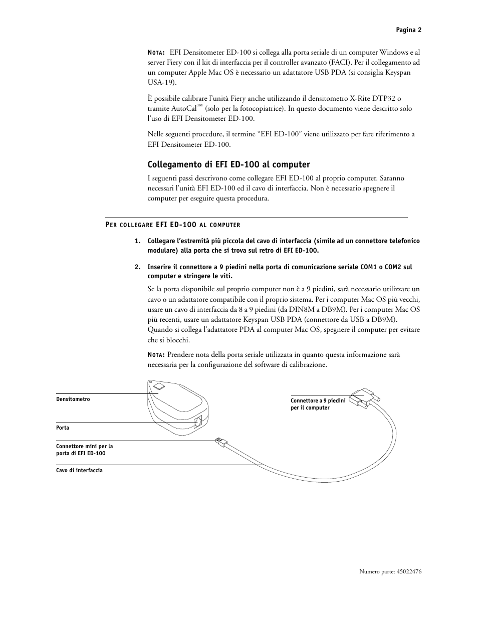Collegamento di efied-100 al computer, Collegamento di efi ed-100 al computer | Xerox X12 User Manual | Page 24 / 70