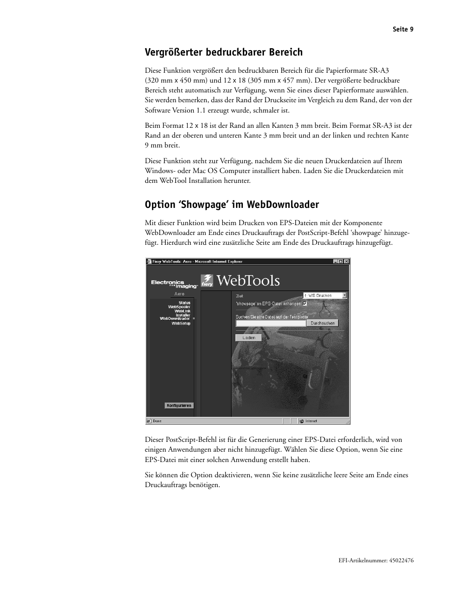 Vergrößerter bedruckbarer bereich, Option ‘showpage’ im webdownloader | Xerox X12 User Manual | Page 43 / 70