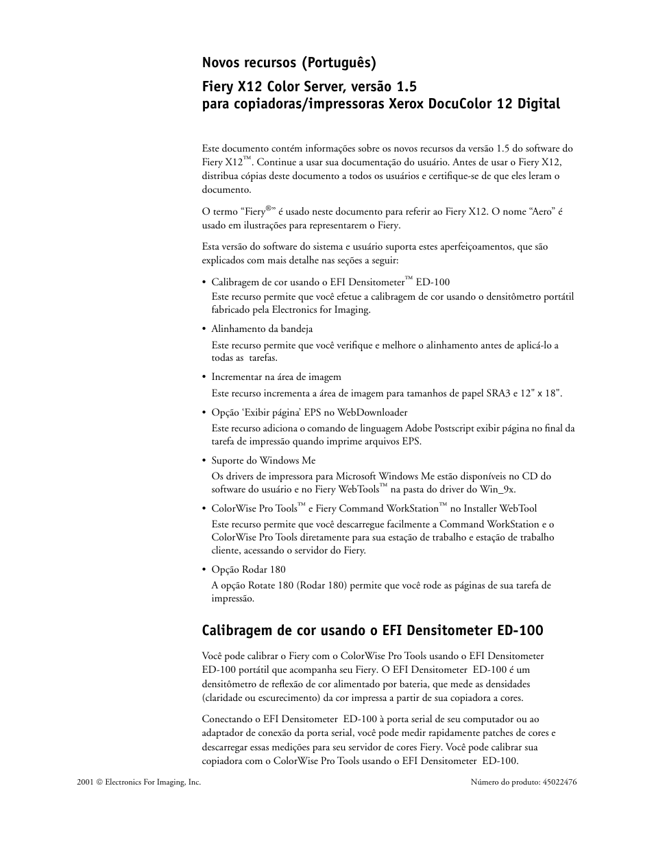 Português, Calibragem de cor usando o efidensitometered-100, Calibragem de cor usando o efi densitometer ed-100 | Xerox X12 User Manual | Page 59 / 70