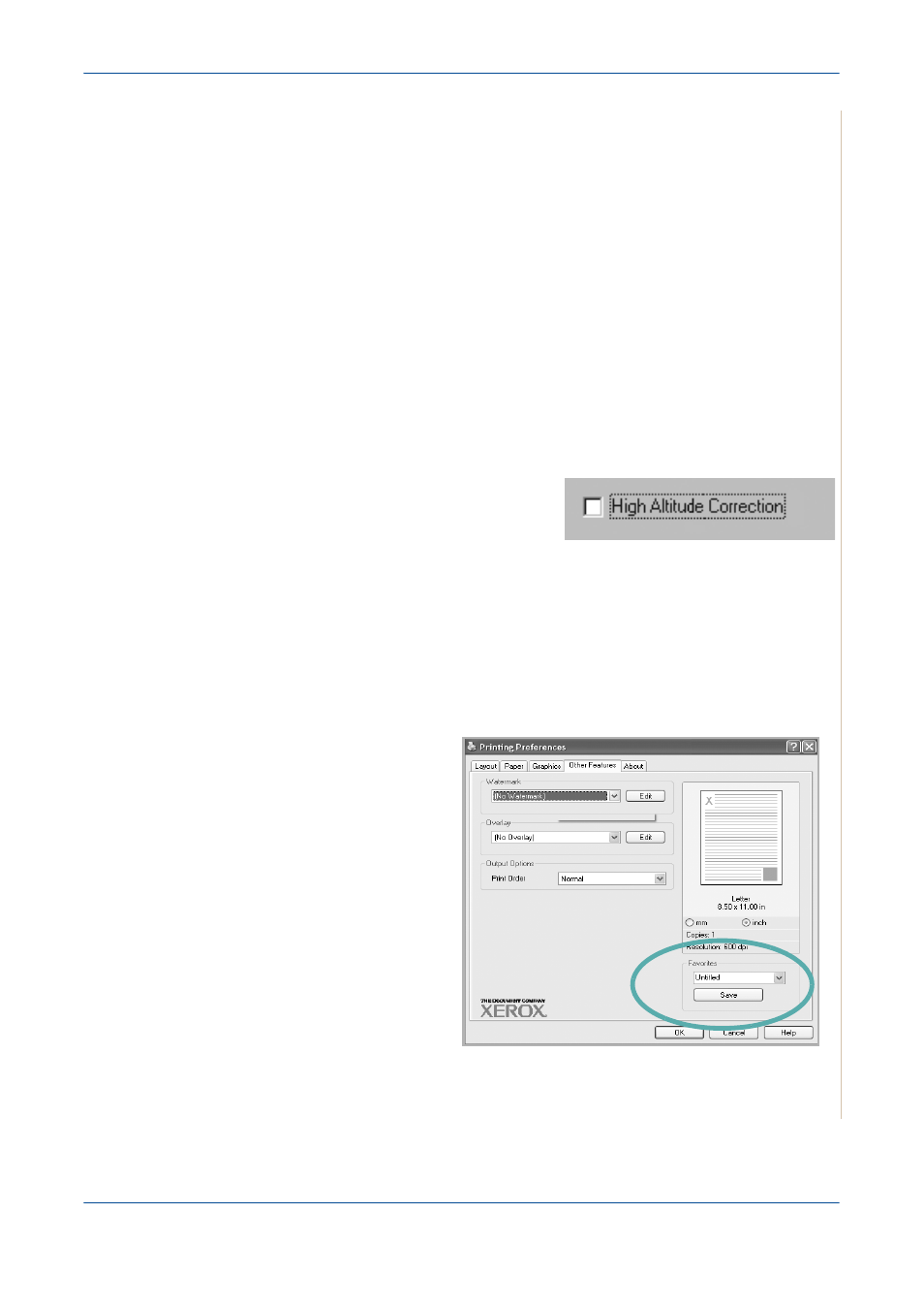 Printer tab, Using a favorite setting | Xerox PE220 User Manual | Page 81 / 200