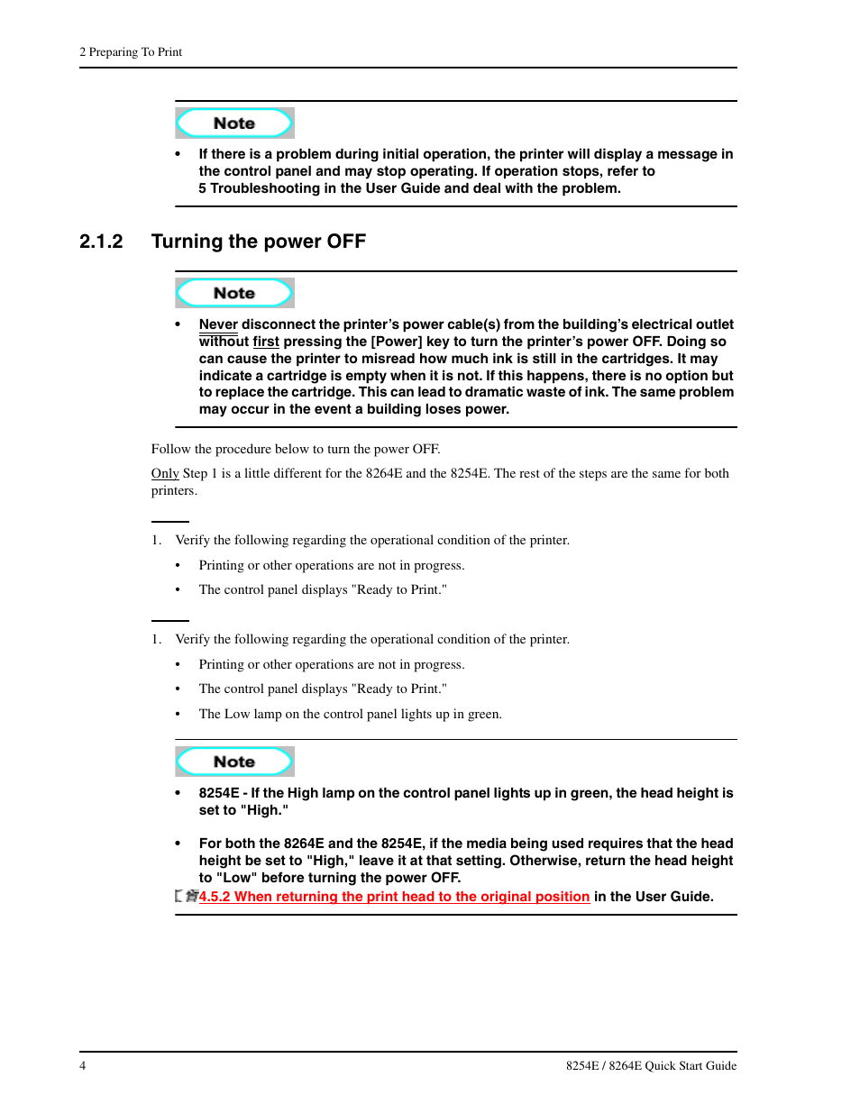 2 turning the power off, Turning the power off | Xerox 8264E  EN User Manual | Page 10 / 50