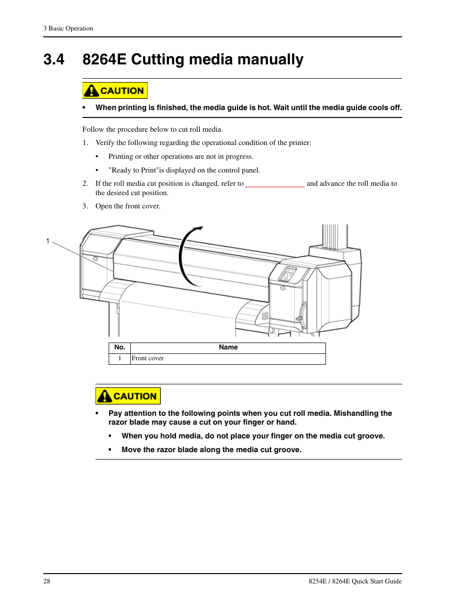 4 8264e cutting media manually, 8264e cutting media manually | Xerox 8264E  EN User Manual | Page 34 / 50