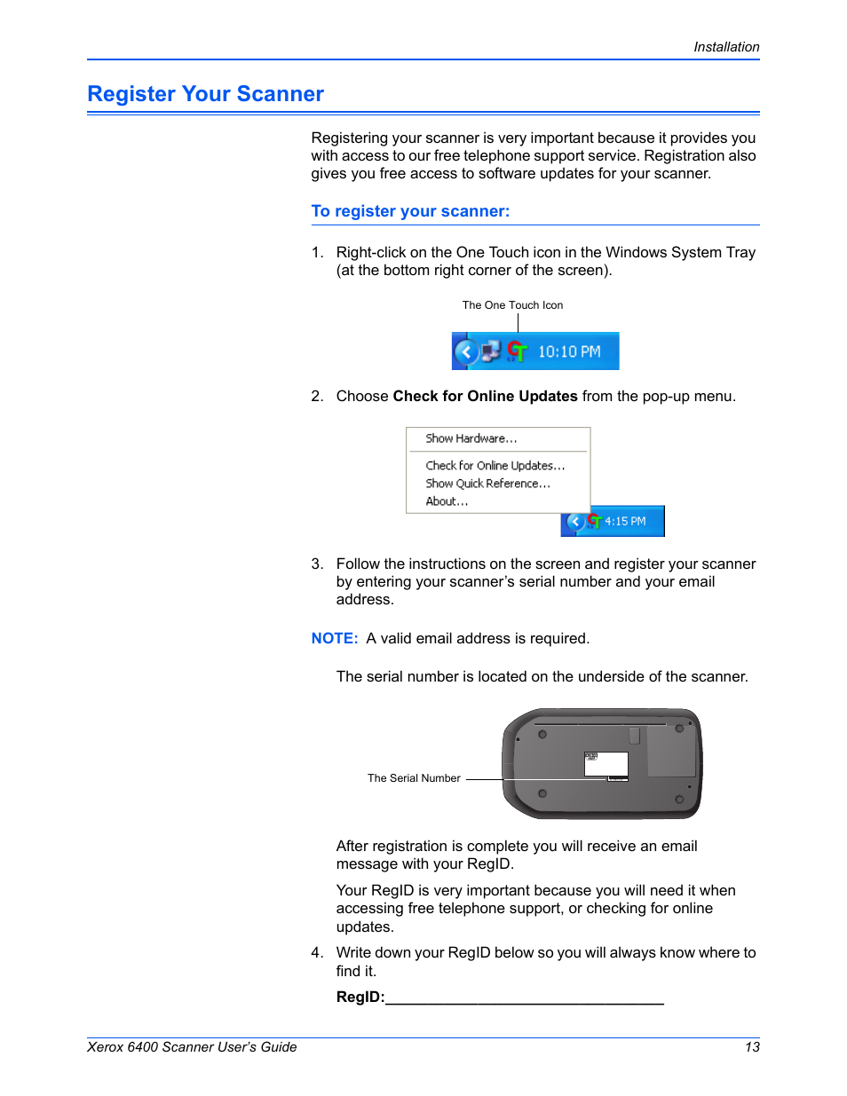 Register your scanner | Xerox 6400 User Manual | Page 18 / 103