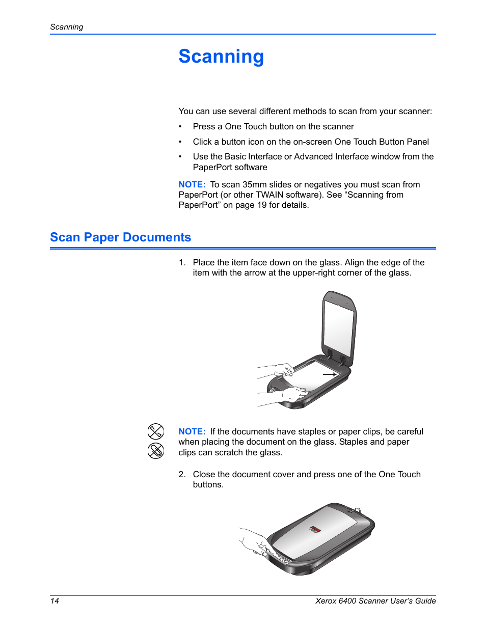 Scanning, Scan paper documents | Xerox 6400 User Manual | Page 19 / 103