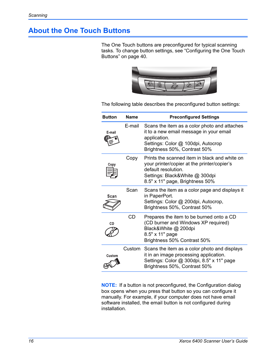 About the one touch buttons | Xerox 6400 User Manual | Page 21 / 103