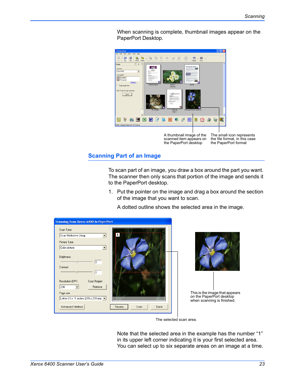 Scanning part of an image | Xerox 6400 User Manual | Page 28 / 103