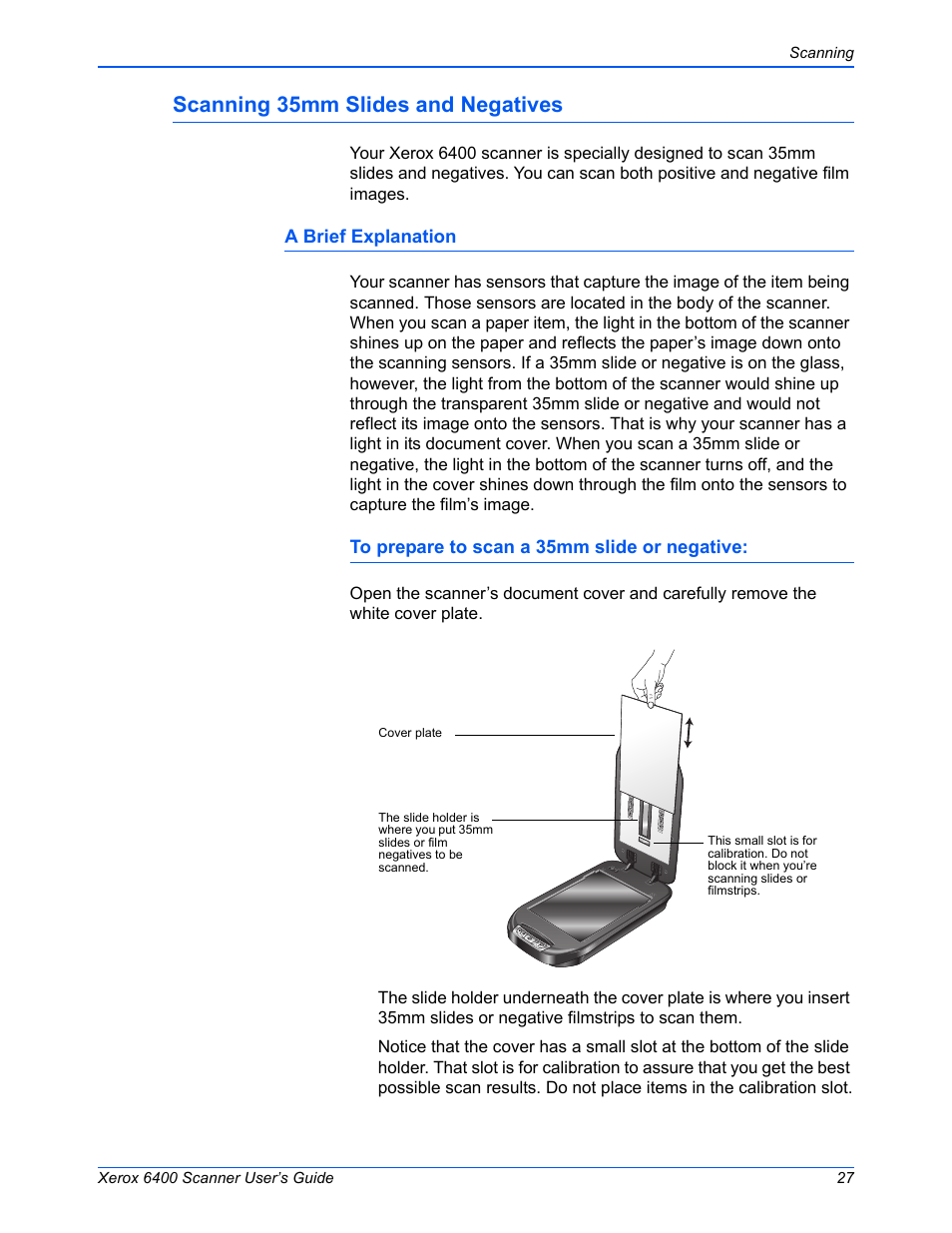 Scanning 35mm slides and negatives, A brief explanation | Xerox 6400 User Manual | Page 32 / 103