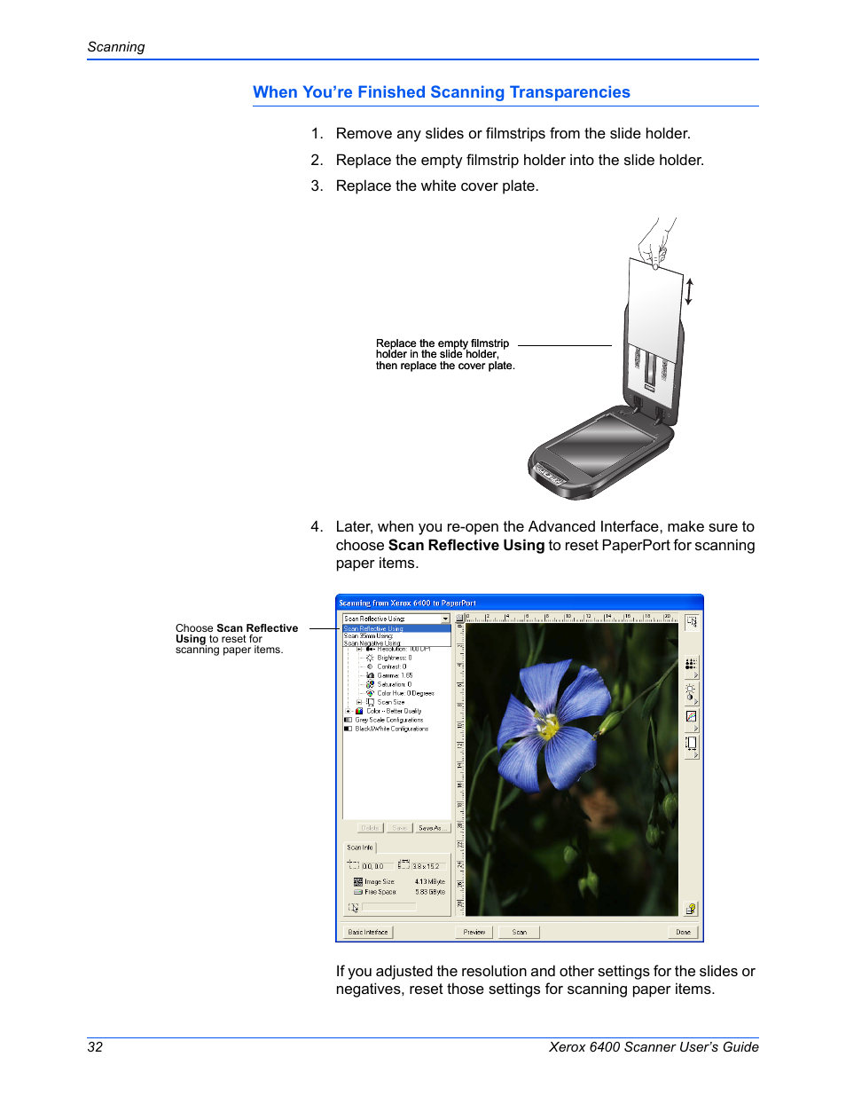 When you’re finished scanning transparencies | Xerox 6400 User Manual | Page 37 / 103