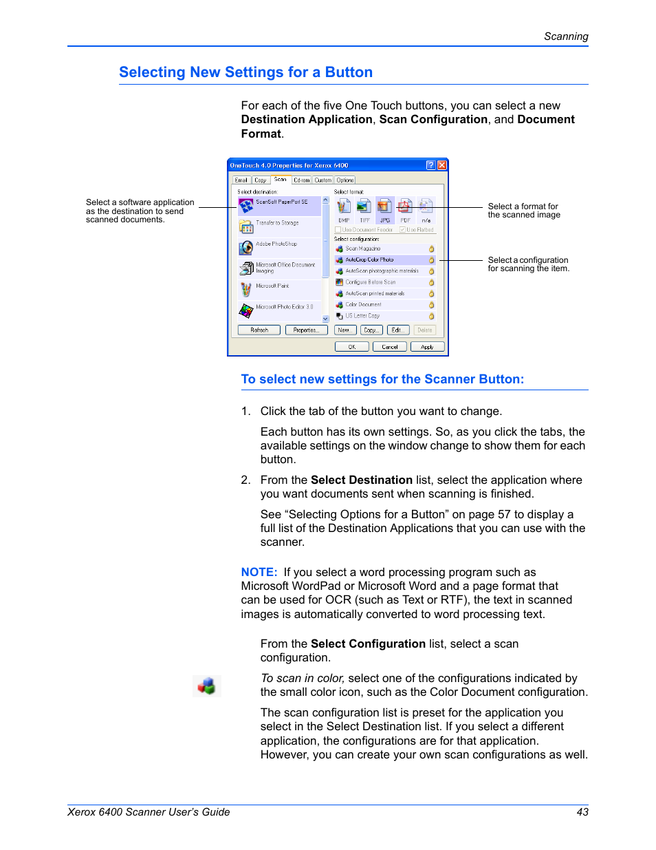 Selecting new settings for a button | Xerox 6400 User Manual | Page 48 / 103