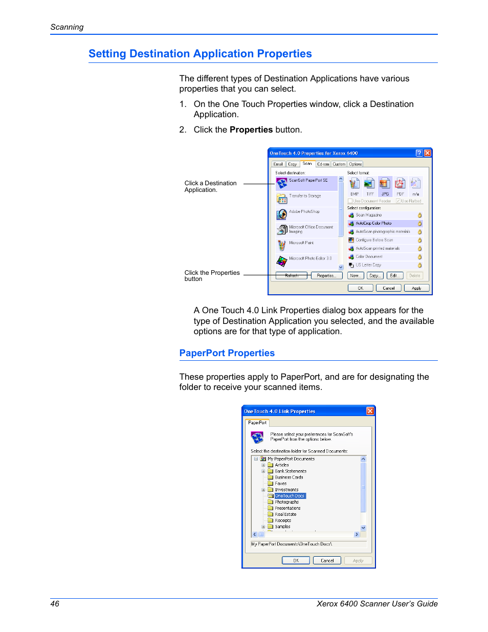 Setting destination application properties | Xerox 6400 User Manual | Page 51 / 103