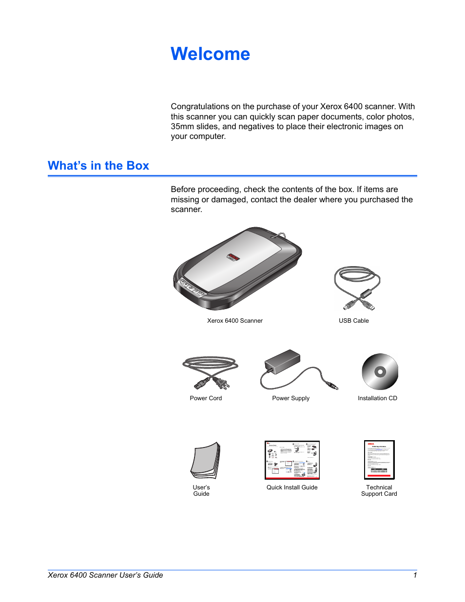 Welcome, What’s in the box | Xerox 6400 User Manual | Page 6 / 103