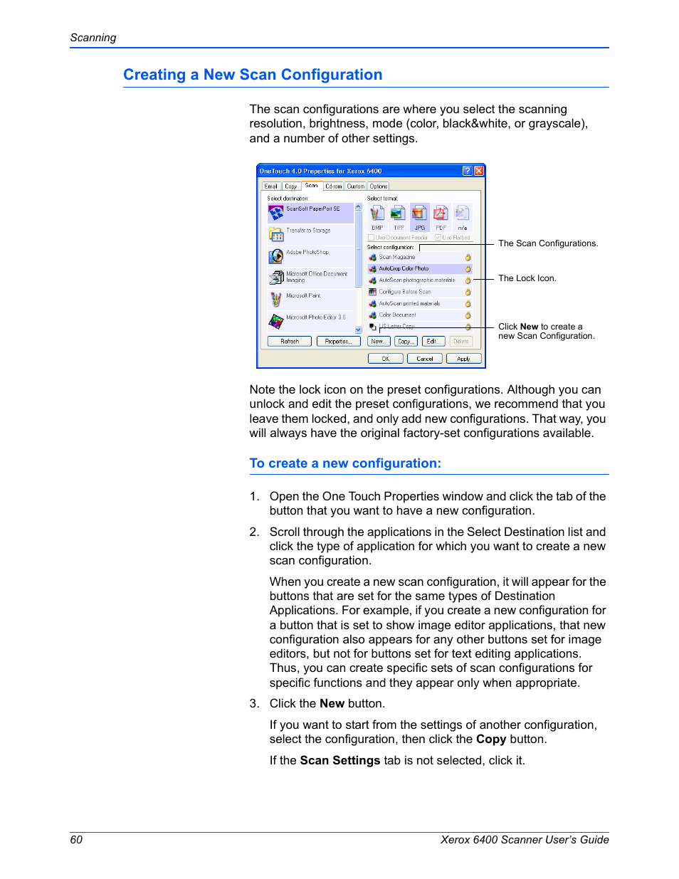 Creating a new scan configuration, Creating a new scan, Configuration” on | Xerox 6400 User Manual | Page 65 / 103