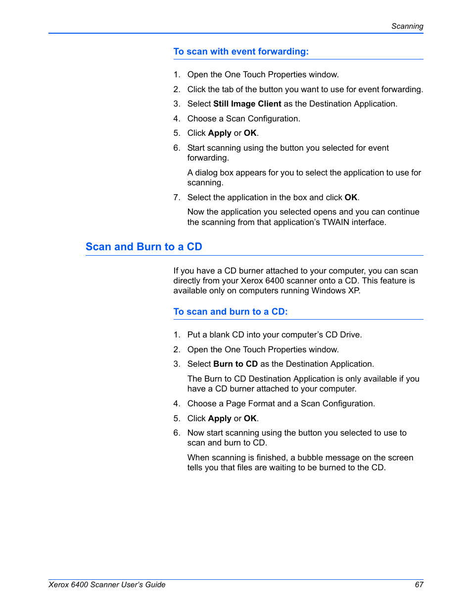 Scan and burn to a cd | Xerox 6400 User Manual | Page 72 / 103