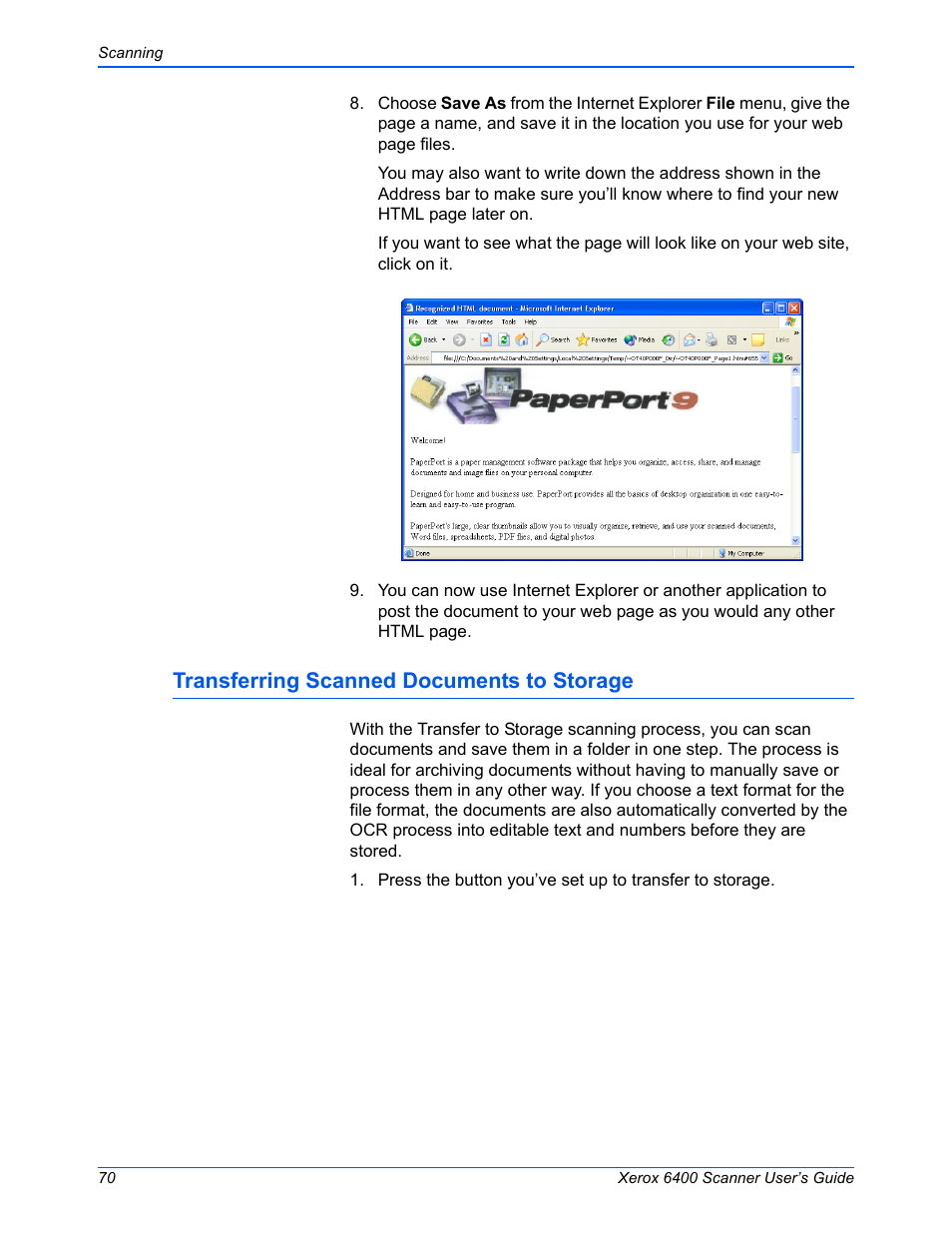 Transferring scanned documents to storage | Xerox 6400 User Manual | Page 75 / 103