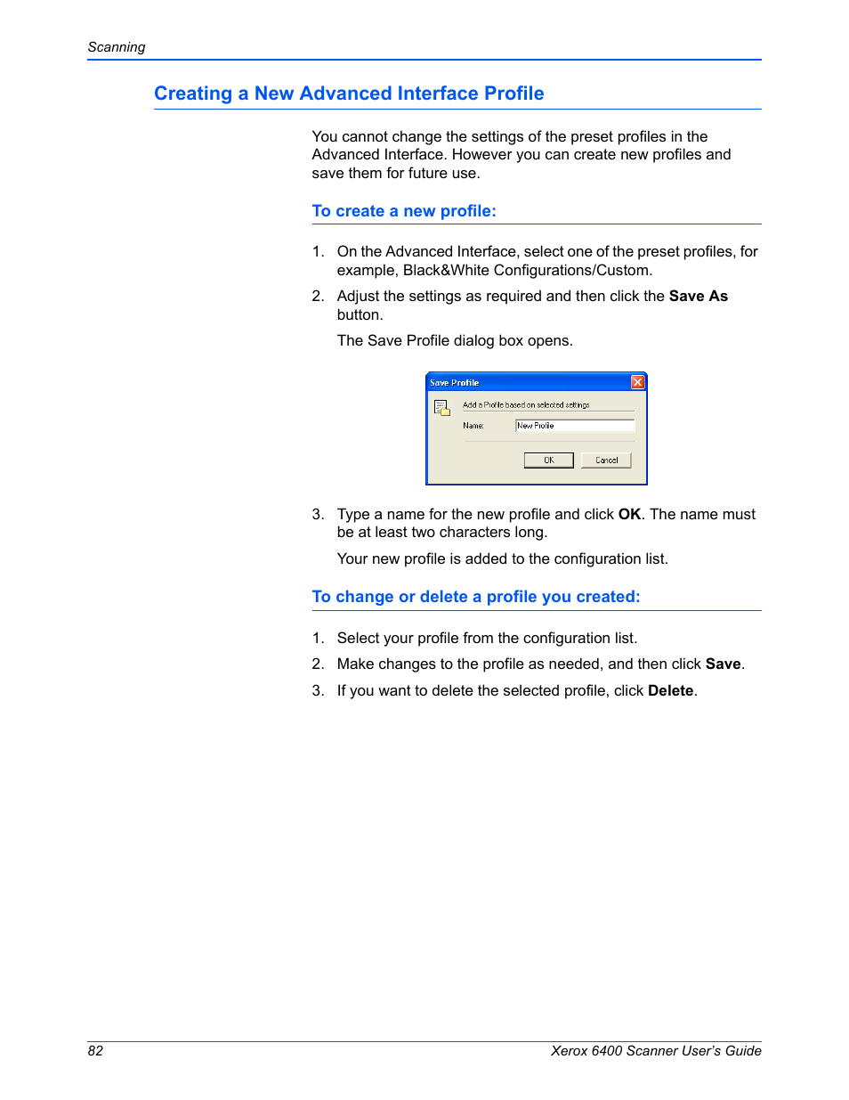 Creating a new advanced interface profile | Xerox 6400 User Manual | Page 87 / 103