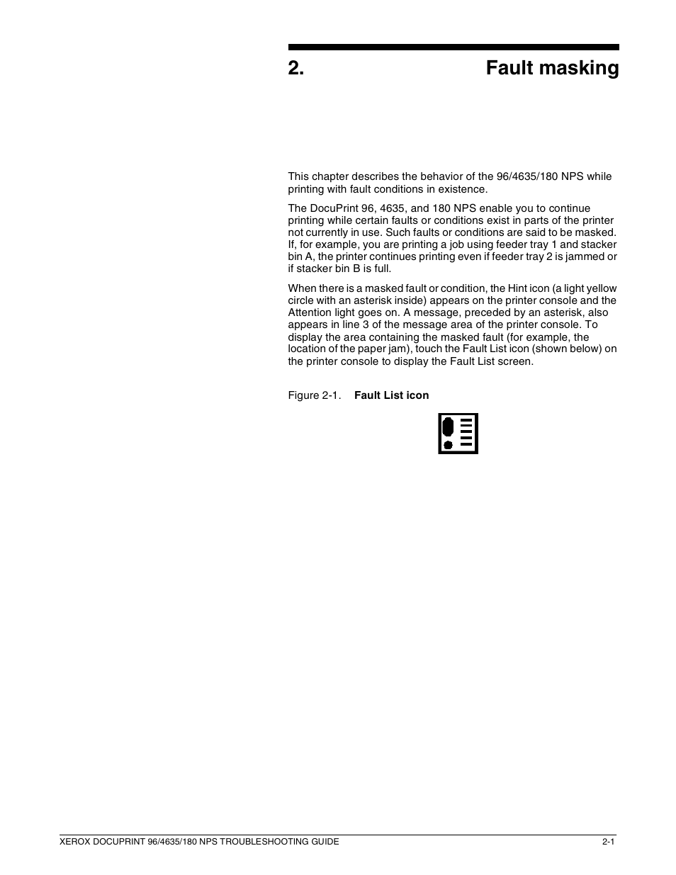 2fault masking | Xerox 180 NPS User Manual | Page 13 / 62