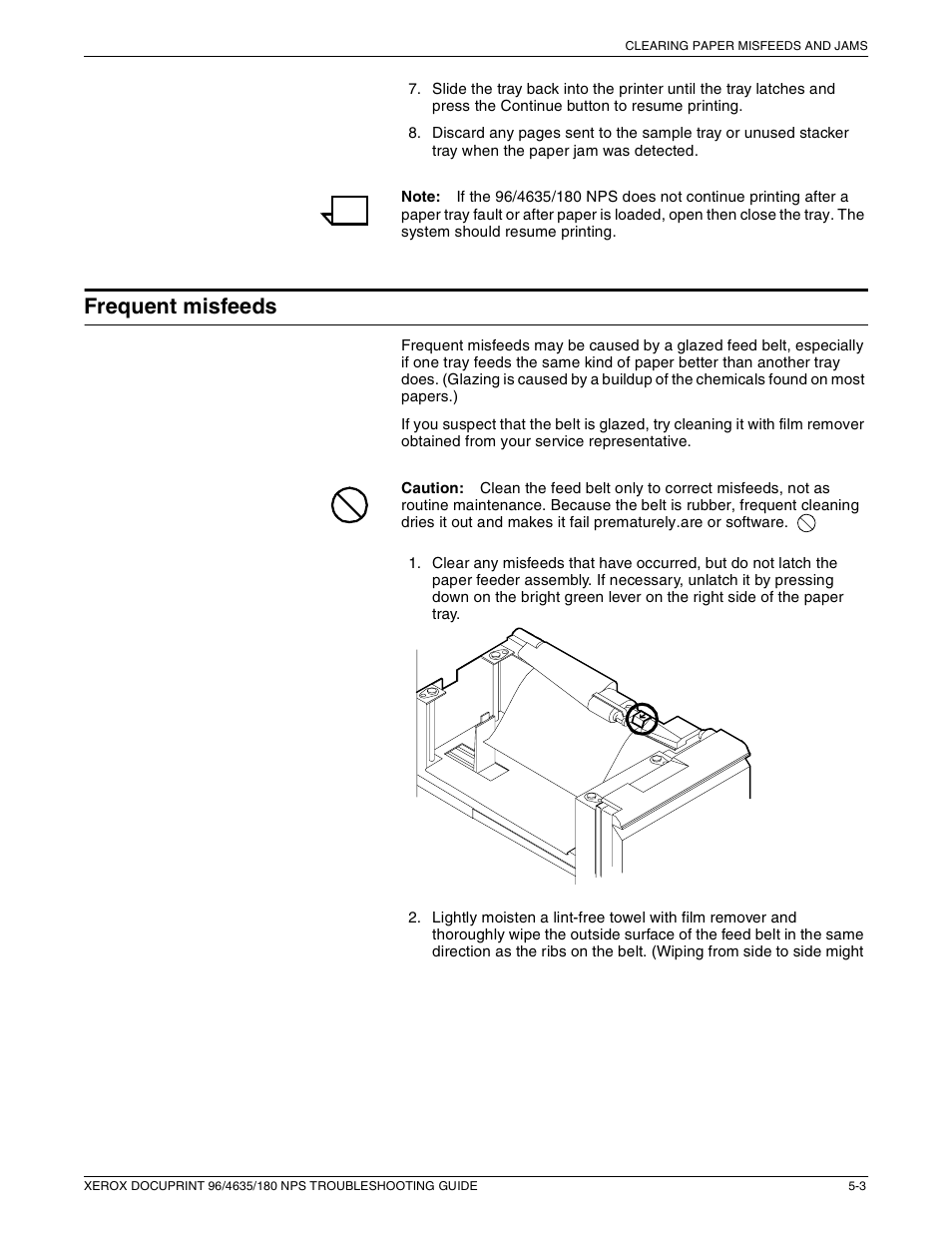 Frequent misfeeds | Xerox 180 NPS User Manual | Page 23 / 62