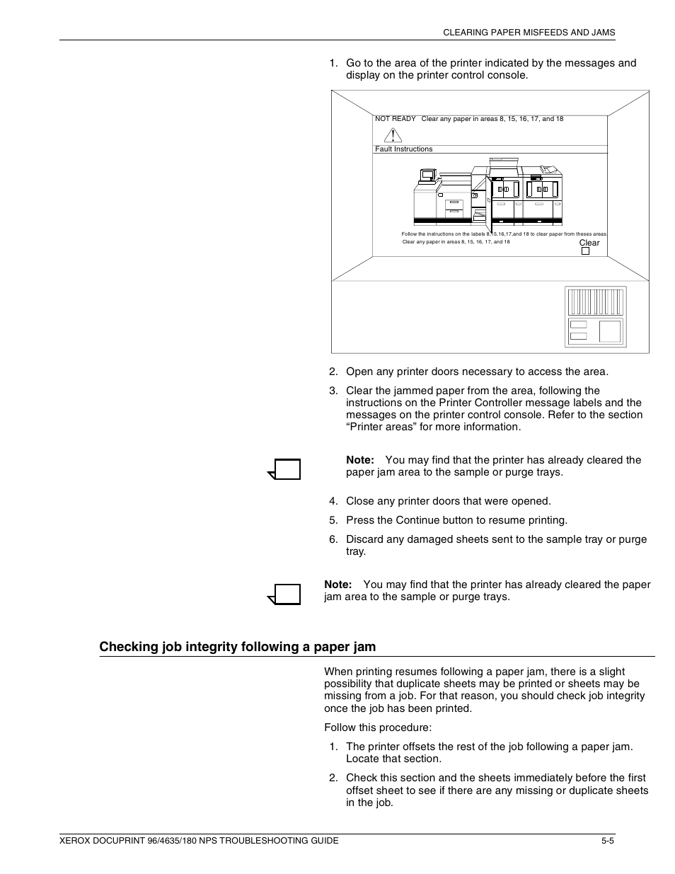 Checking job integrity following a paper jam | Xerox 180 NPS User Manual | Page 25 / 62