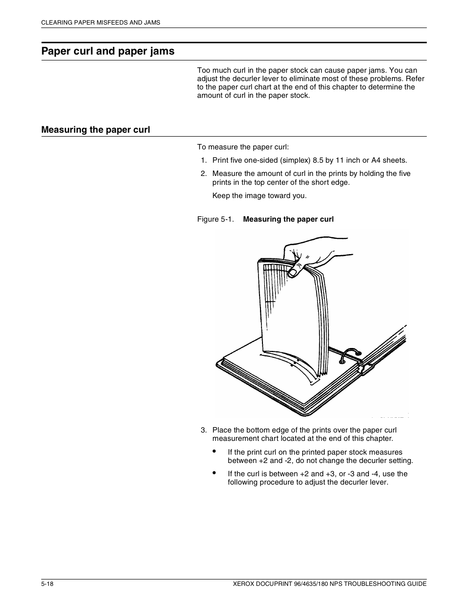 Paper curl and paper jams | Xerox 180 NPS User Manual | Page 38 / 62