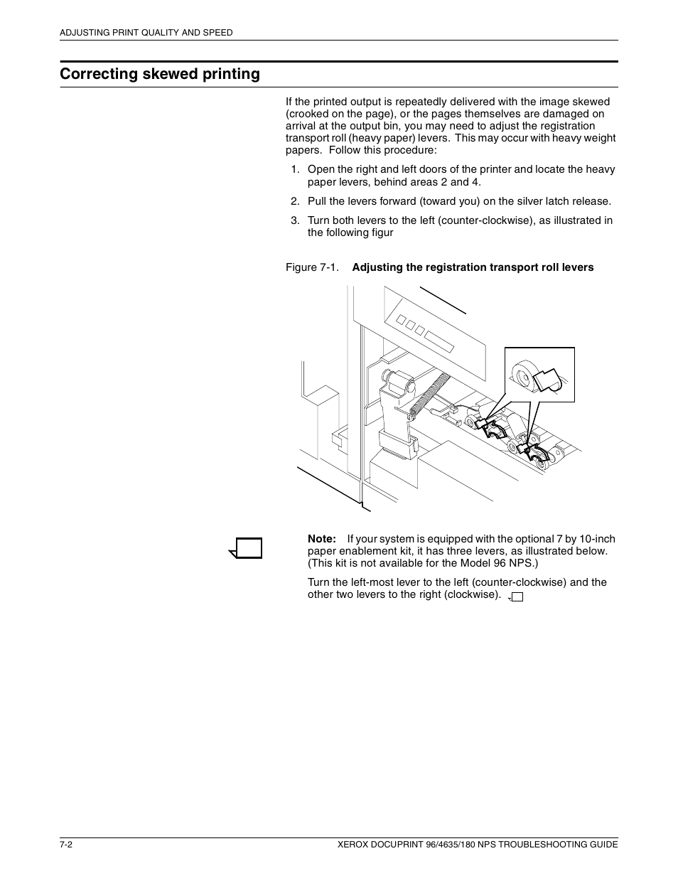 Correcting skewed printing | Xerox 180 NPS User Manual | Page 46 / 62
