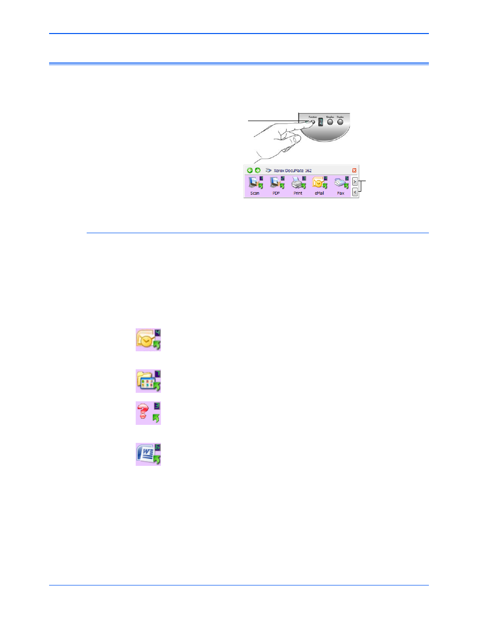 Scanning from one touch, The default one touch settings | Xerox DocuMate 162 User Manual | Page 25 / 98