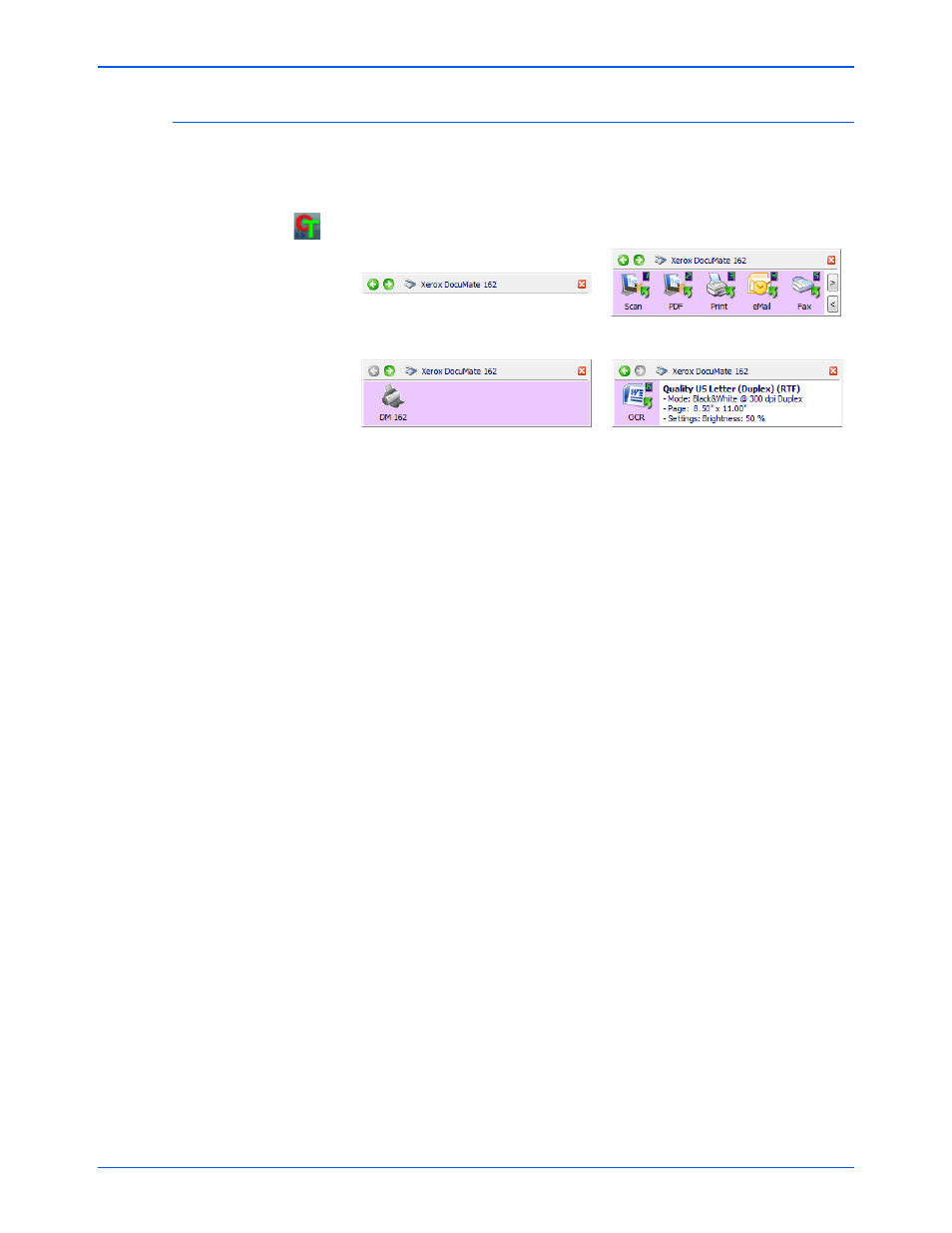 Using the one touch button panel | Xerox DocuMate 162 User Manual | Page 28 / 98