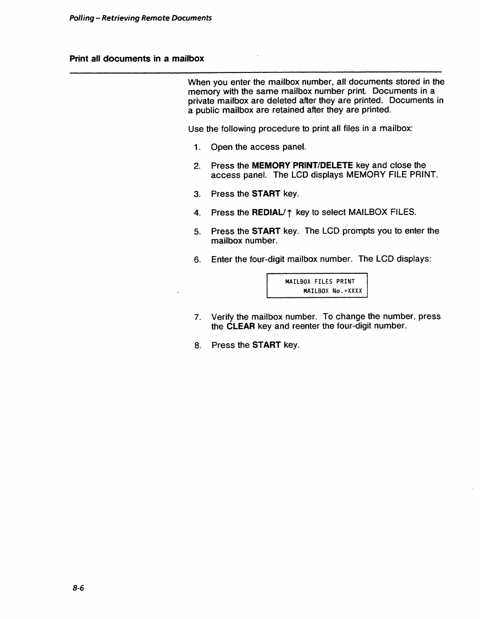 Print all documents in a mailbox, Polling-retrieving remote documents | Xerox 7042 User Manual | Page 102 / 182