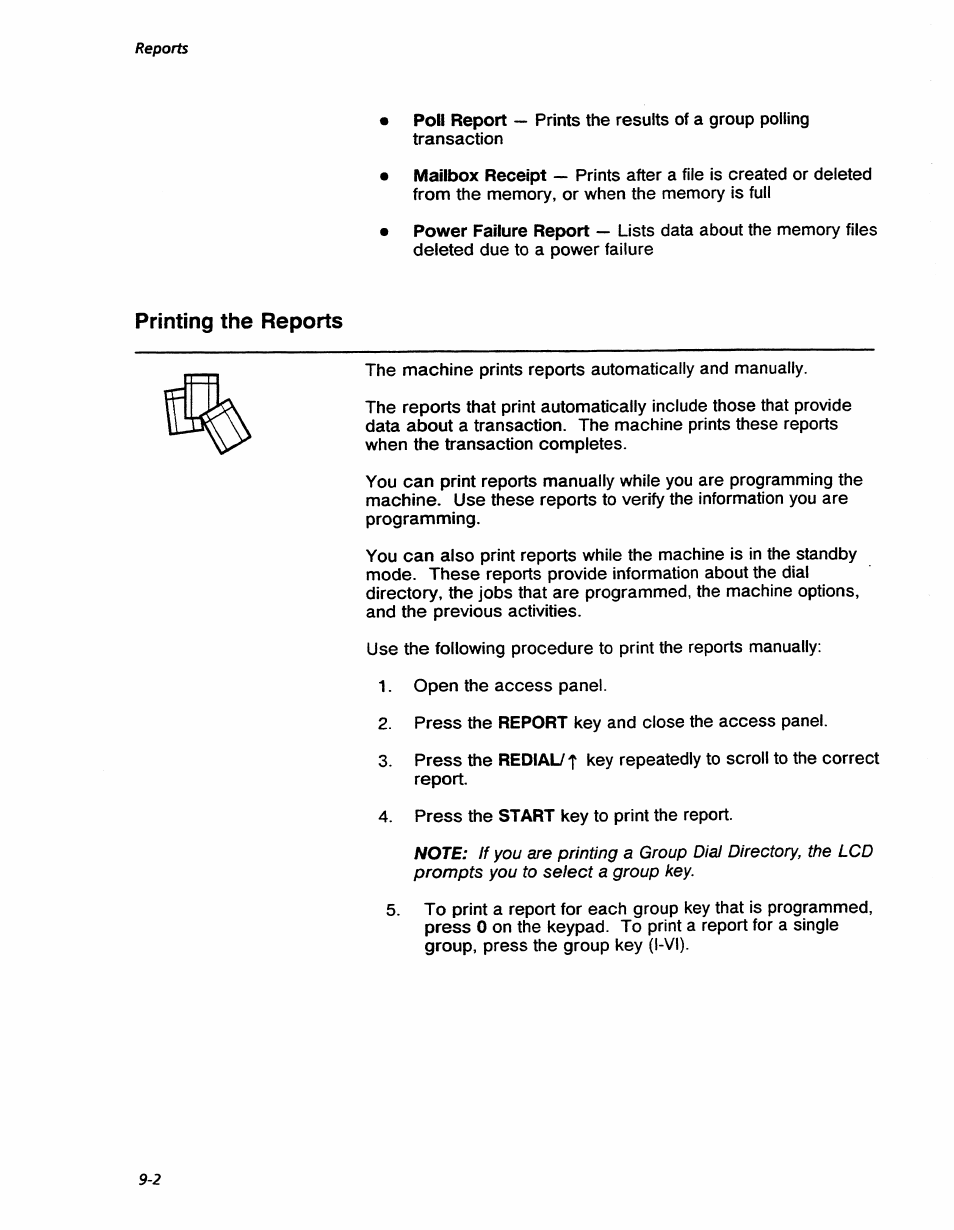 Printing the reports, Printing the reports -2, Reports | Xerox 7042 User Manual | Page 108 / 182