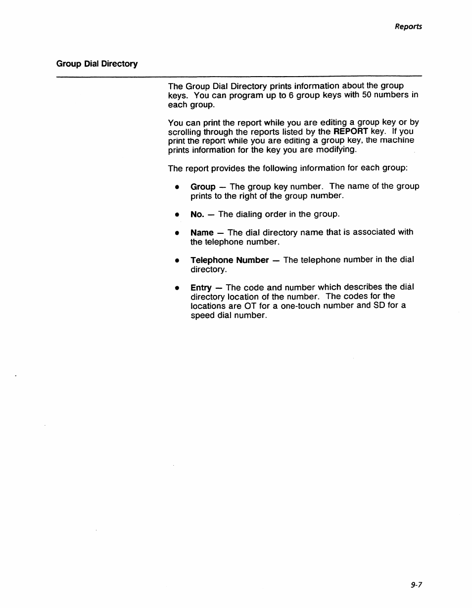 Group dial directory, Speed dial directory -6, Reports | Xerox 7042 User Manual | Page 113 / 182