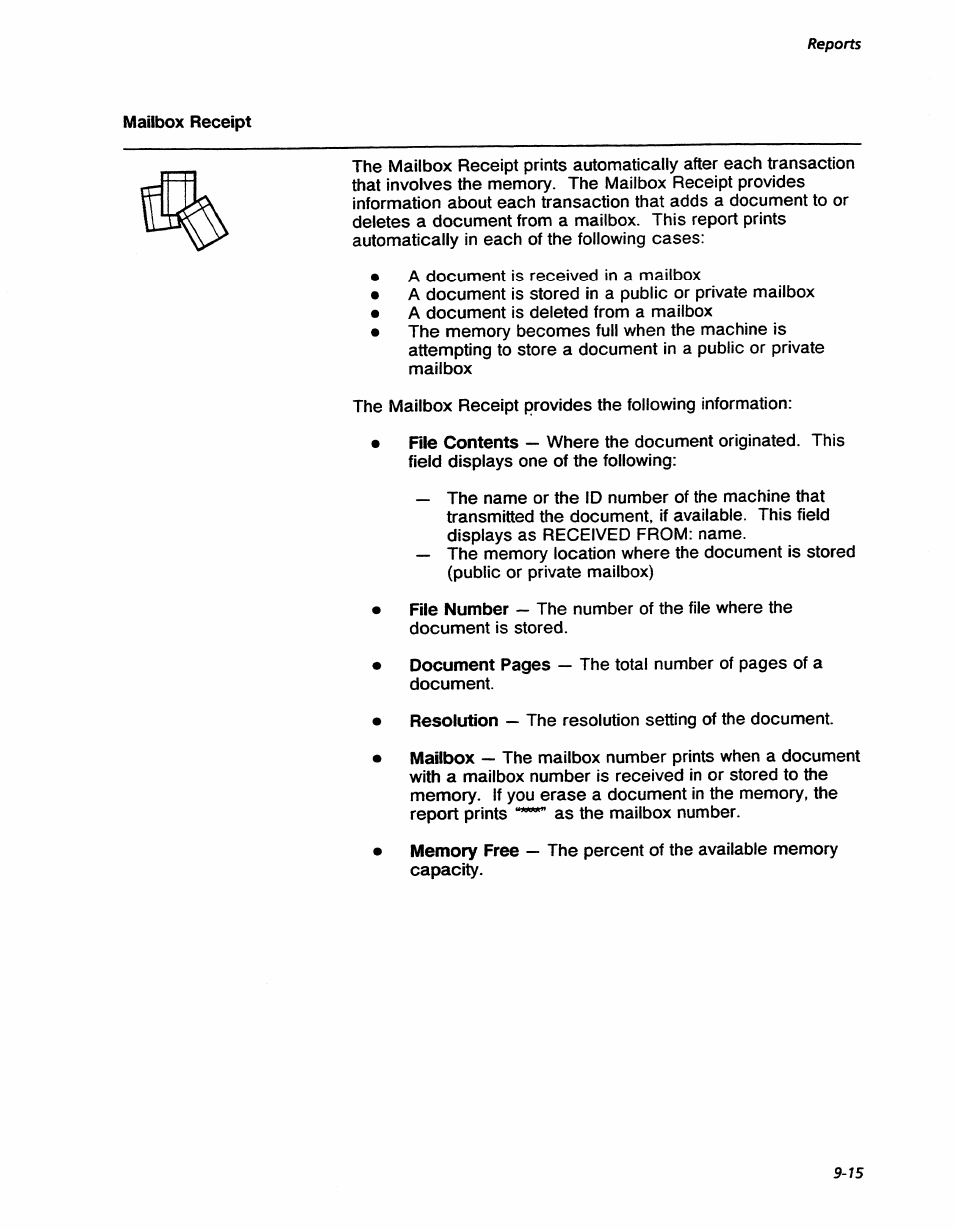 Mailbox receipt, Mailbox receipt -15, Reports | Xerox 7042 User Manual | Page 121 / 182