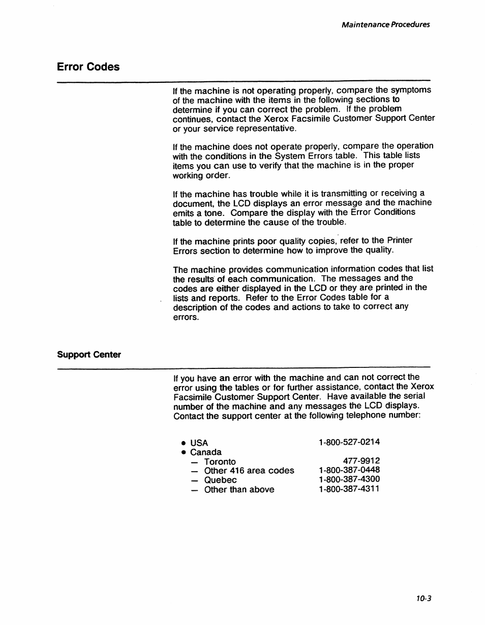 Error codes, Error codes -3, Maintenance procedures | Xerox 7042 User Manual | Page 125 / 182