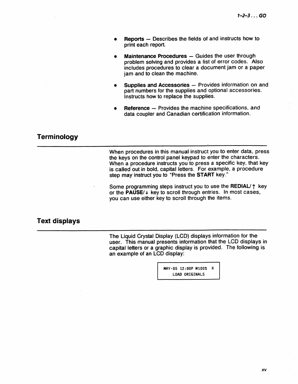 Terminology, Text displays, 2-3... go | Xerox 7042 User Manual | Page 13 / 182