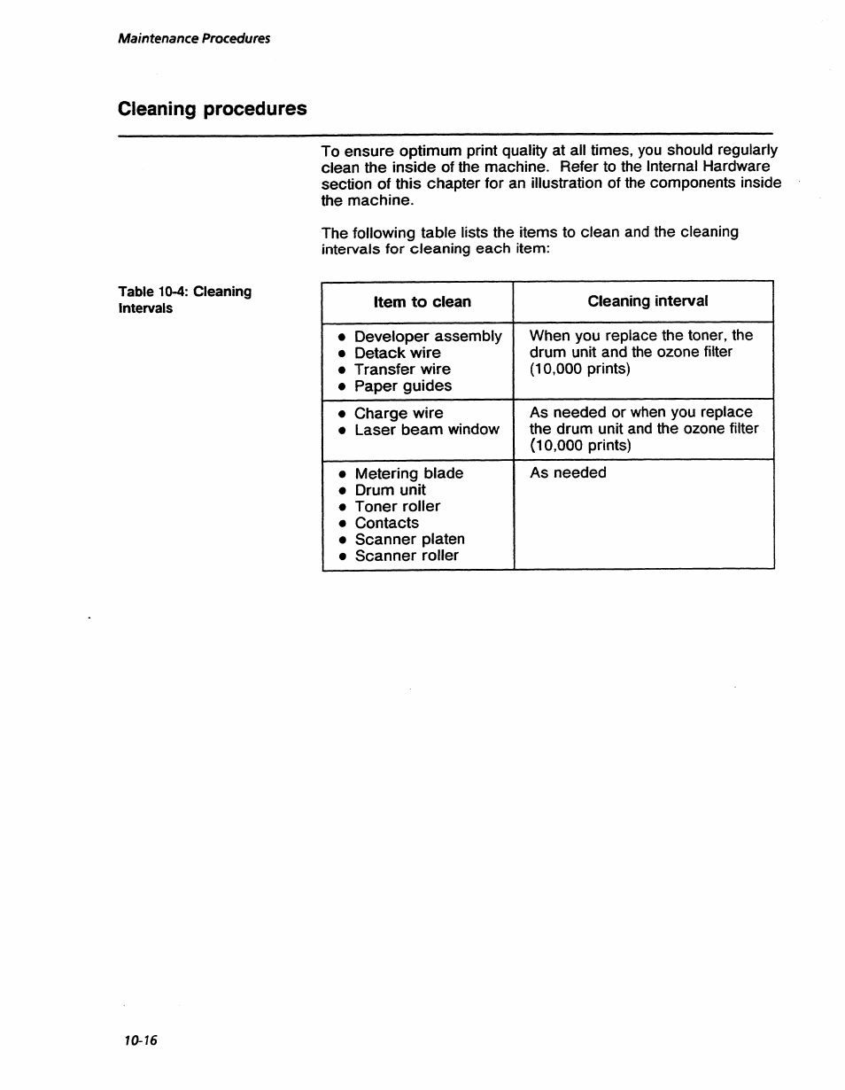 Cleaning procedures, Cleaning procedures -16, Maintenance procedures | Xerox 7042 User Manual | Page 138 / 182
