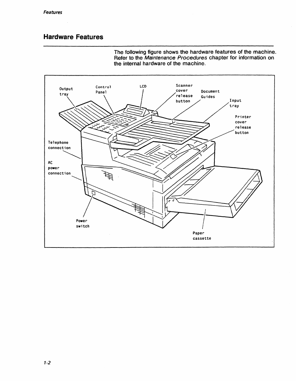 Hardware features, Hardware features -2, Mauntenance procedures | Features | Xerox 7042 User Manual | Page 16 / 182