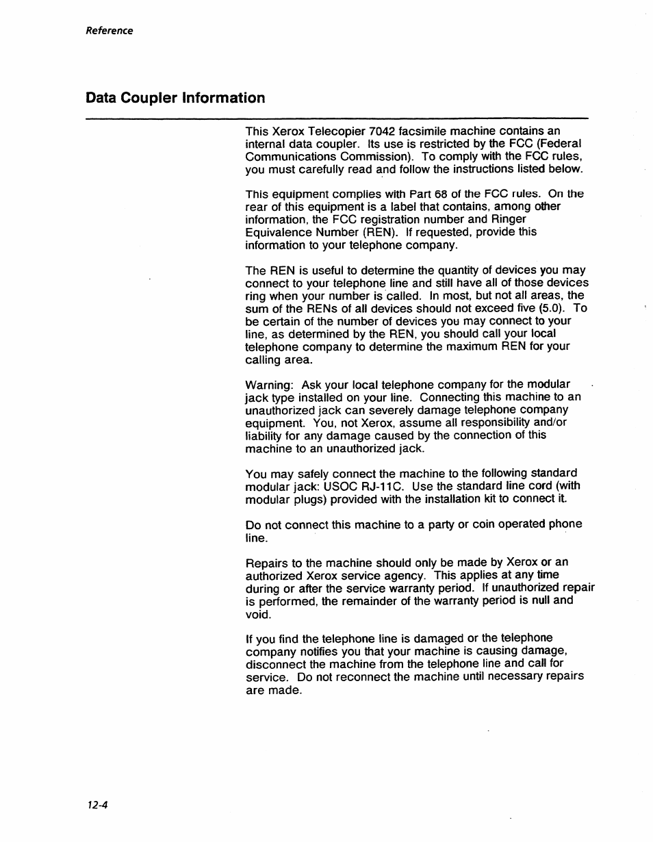 Data coupler information, Data coupler information -4, Reference | Xerox 7042 User Manual | Page 176 / 182