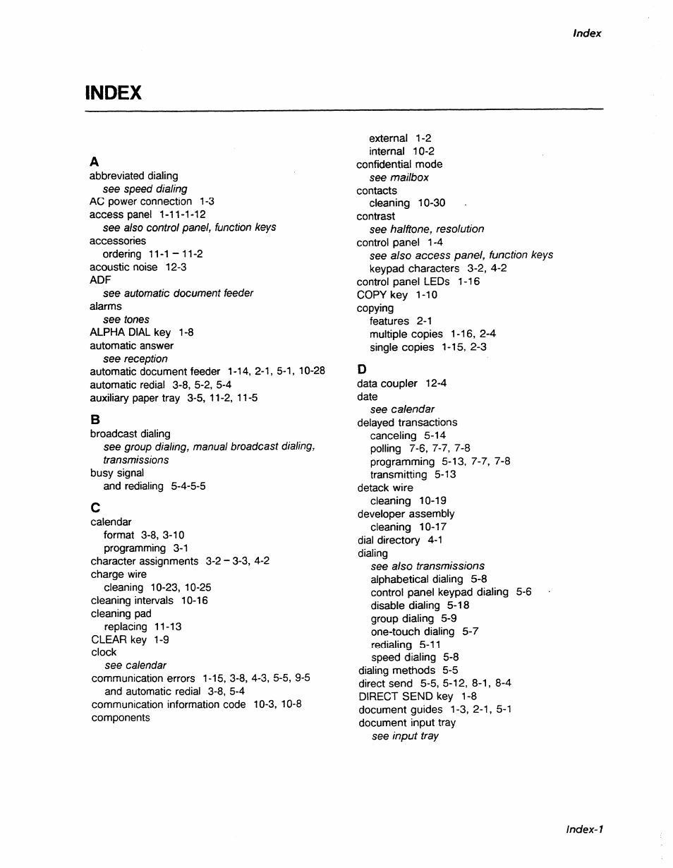 Index, Index-1 | Xerox 7042 User Manual | Page 179 / 182