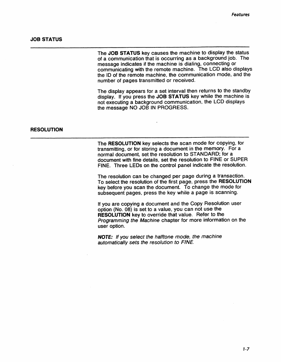Programming the machine, Features | Xerox 7042 User Manual | Page 21 / 182